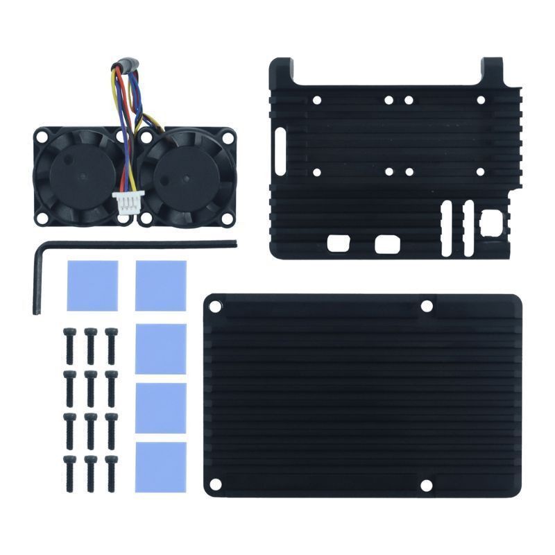 Raspberry Pi 5 Case Metal Shell with Cooling Fan เคสอลูมิเนียมพร้อมพัดลมทำความเย็นซิลิโคนฮีทซิงค์ตัวทำความเย็น