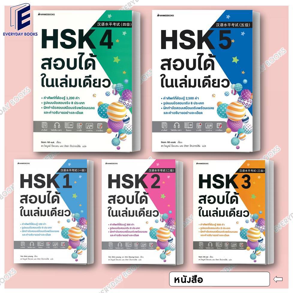 พร้อมส่ง หนังสือ HSK 1-5 สอบได้ในเล่มเดียว แยกเล่ม สอบภาษาจีน สอบHSK เรียนจีน เรียนภาษาจีน