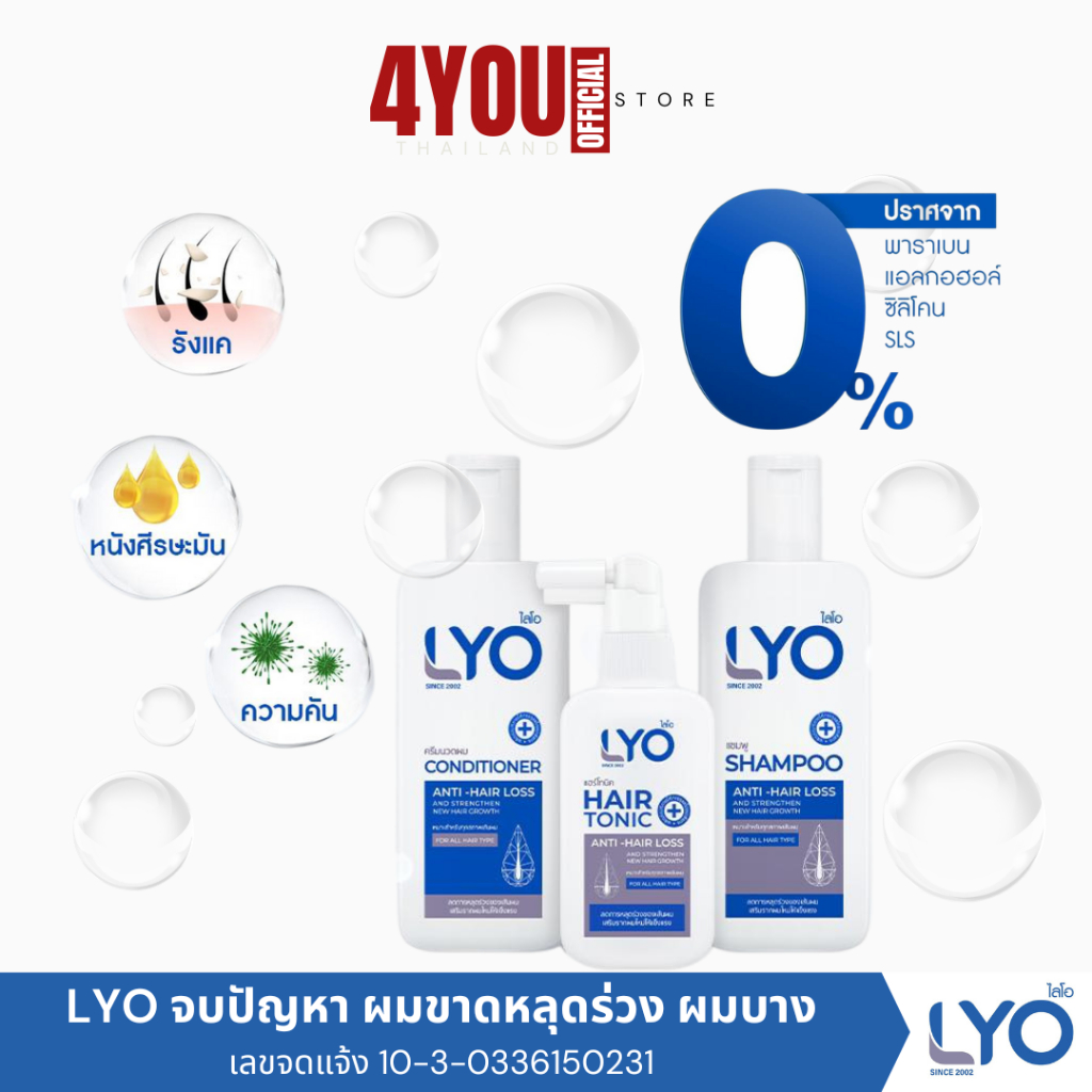 LYO ไลโอ แชมพู ครีมนวด หนุ่มกรรชัย แก้ผมบาง ชะลอผมหงอก ผมดกดำ ผมมัน ขจัดรังแค คันหนังศีรษะ ผมแตกปลาย