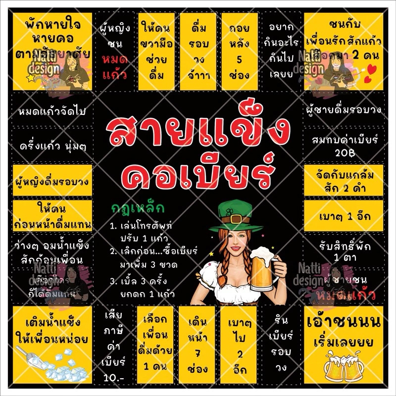 เกมเศรษฐี สายแข็ง สายเมา วงเหล้าเล่นกับแก๊งเพื่อน ขนาด 50x50 cm ไวนิลเย็บขอบงานอย่างดี ในไทยพร้อมส่ง
