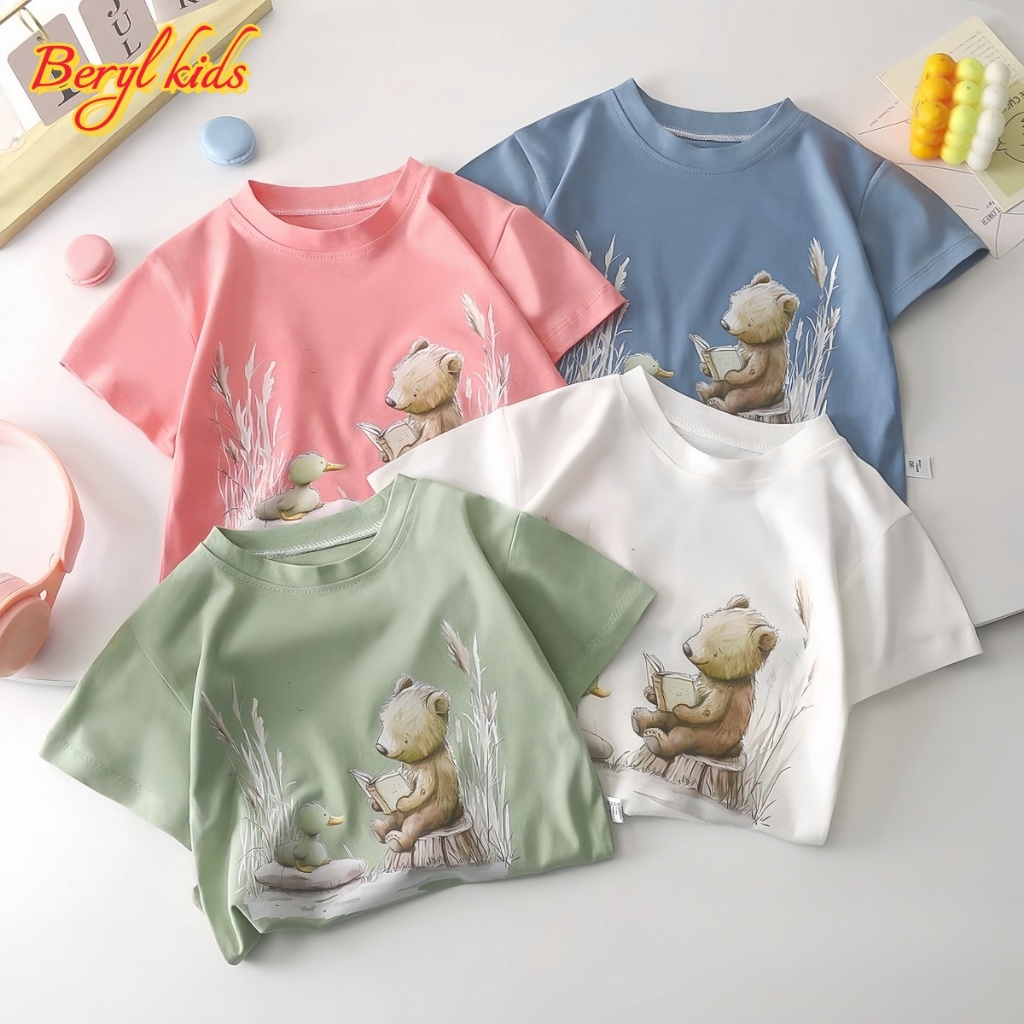 Beryl kids🌸เสื้อยืดแขนสั้นเด็กฤดูร้อน🎀เสื้อผ้าเด็กน่ารัก เวอร์ชั่นเกาหลีหลวมๆ พิมพ์การ์ตูน แฟชั่นลำลอง