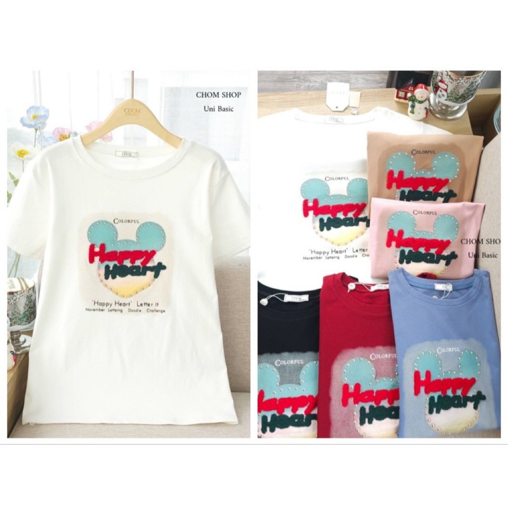 ป้าย CHOM เสื้อผ้าคอตตอนยืด Happy Heart อก 42 นิ้ว ยาว 24 นิ้ว