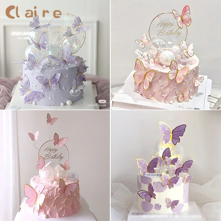 COD 10pcsป้ายปักเค้ก อุปกรณ์ตกแต่งเค้ก ป้ายปักเค้กผีเสื้อ Claire