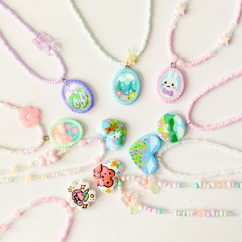 สร้อยดินปั้นเพ้นท์ลายน่ารัก ꒰ Cute.1 ꒱ ♡̴ ｡‧| made to order 1-3 days ⭐️