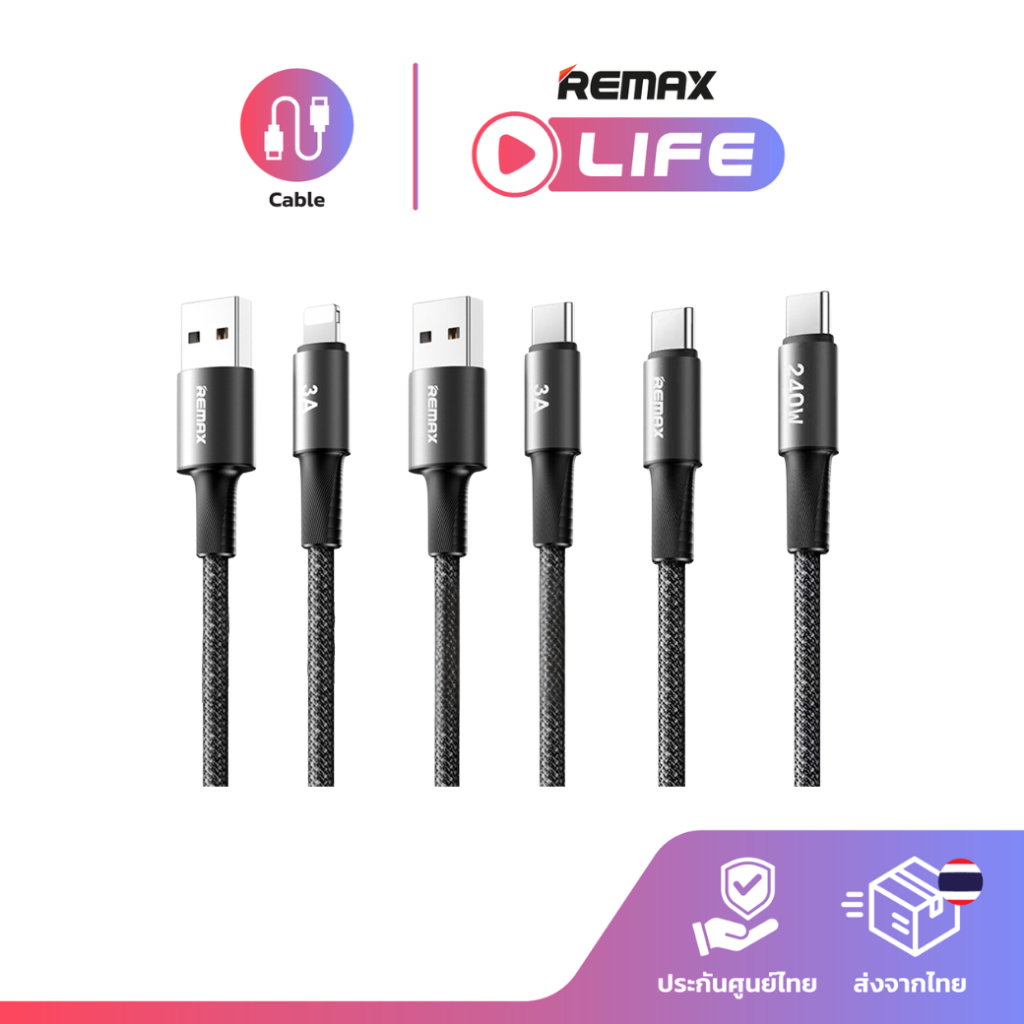 Remax Cable C12 / C13 / C15 / C17 สายชาร์จ USB / Type-C ชาร์จเร็ว ยาว 1.2 เมตร มีประกันศูนย์ไทย