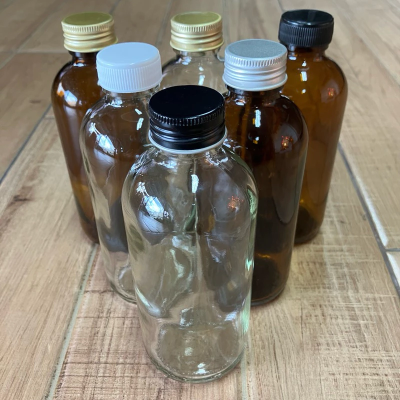 (แพ็ค 30 ใบ) ขวดแก้วกลมใส/ชา 240 ml พร้อมฝา(และจุกใน)
