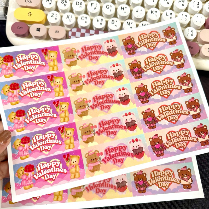 สติ๊กเกอร์ วาเลนไทน์ 15 ชิ้น 2.9x7 cm กันน้ำ100% 3ลายๆละ 5 ชิ้น (st Valen 19 ) - รูปที่ 2