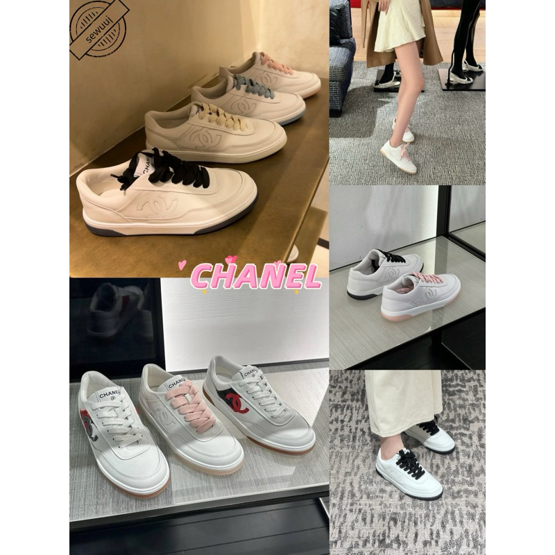 ของแท้ Chanel 24p รองเท้าผ้าใบแพนด้าคลาสสิก CC สีดำและสีขาวใหม่รองเท้าผ้าใบ