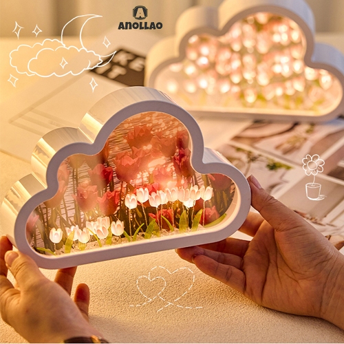 ดอกทิวลิปโคมไฟLed โคมไฟกระจก รูปเมฆ ของขวัญวันเกิด วันวาเลนไทน์ DIY พร้อมกระจก เหมาะกับของขวัญวันเกิด✨Anollao