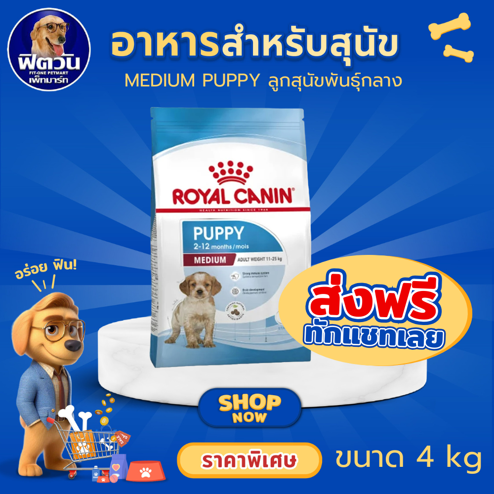 ROYAL CANIN Medium Puppy อาหารเม็ด สำหรับลูกสุนัขพันธุ์กลาง ขนาด 4 กิโลกรัม{อาหารสุนัขเม็ด}