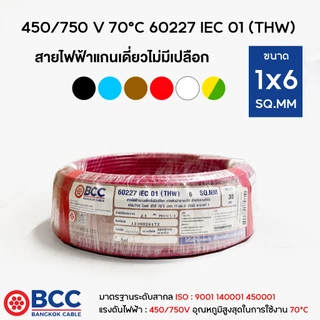 BCC สายไฟทองแดง THW 1x6 ยาว 30เมตร สายไฟ สายไฟบางกอกเคเบิ้ล