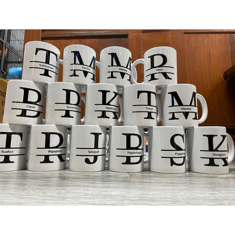 (ชื่อย่อ+ชื่อเต็ม) แก้วสกรีนชื่อ แก้ว คู่รัก แต่งงาน ของชำร่วย ของขวัญวันครบรอบ