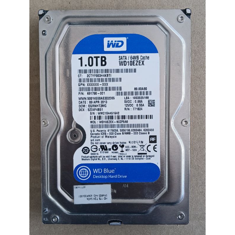 Harddisk 1TB SATA3 PC 3.5" WD BLUE รุ่น WD10EZEX