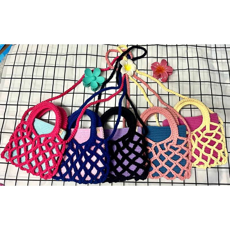 Julie_store🤍กระเป๋าถัก2ชิ้นด้านในเป็นเชือกฟอกด้านนอกเป็นไหมผ้ายืด😻เหมาะไปค่าเฟ่🍀ไปทะเล🩵