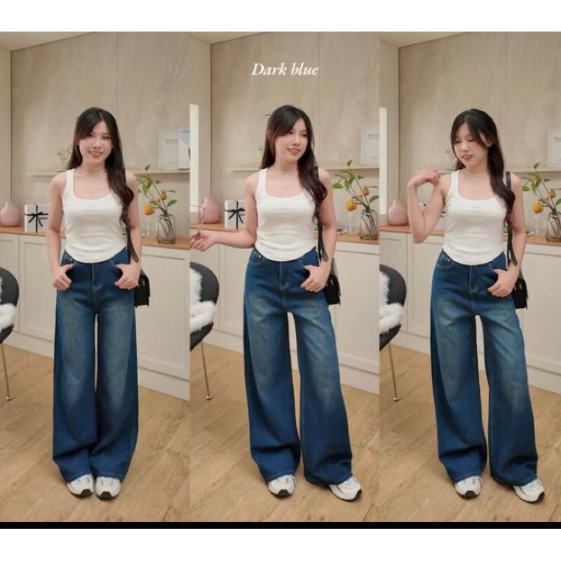 ส่งต่อ Beberlin กางเกงยีนส์ เอวสูง กระบอกใหญ่ ไซส์ M