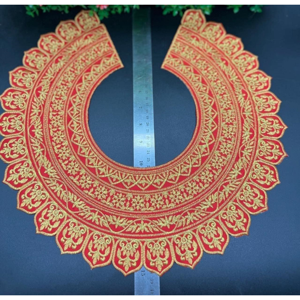 กรองคอแบบผ้า กรองคอลายไทย กรองคอตกแต่งชุดไทย