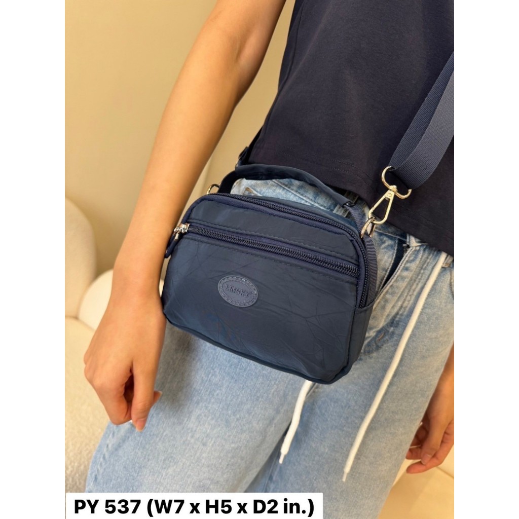 PY กระเป๋าแบบถือ+สะพาย ผ้าร่มแบบมีลายย่น ไซส์ 7" มี 3 ซิป ทรงสปอร์ตแบบเท่ห์ๆ มีทั้งหมด 10 สี รุ่น PY