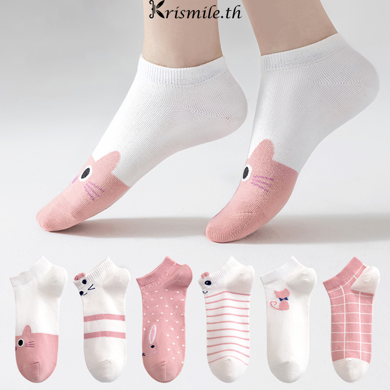 COD-ในไทย ถุงเท้าลายการ์ตูน สัตว์น่ารัก สไตล์เกาหลี ถุงเท้าสั้นบาง ความยืดหยุ่นสูง มองไม่เห็น นักเรียนสำหรับผู้หญิง-Kri