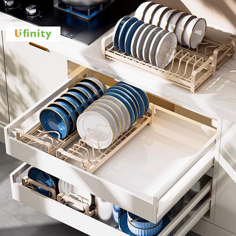Lifinity ชั้นวางจาน ชั้นวางฝาหม้อ หยิบของง่าย วางบนเคาน์เตอร์ กล่องเก็บของใต้เคาน์เตอร์