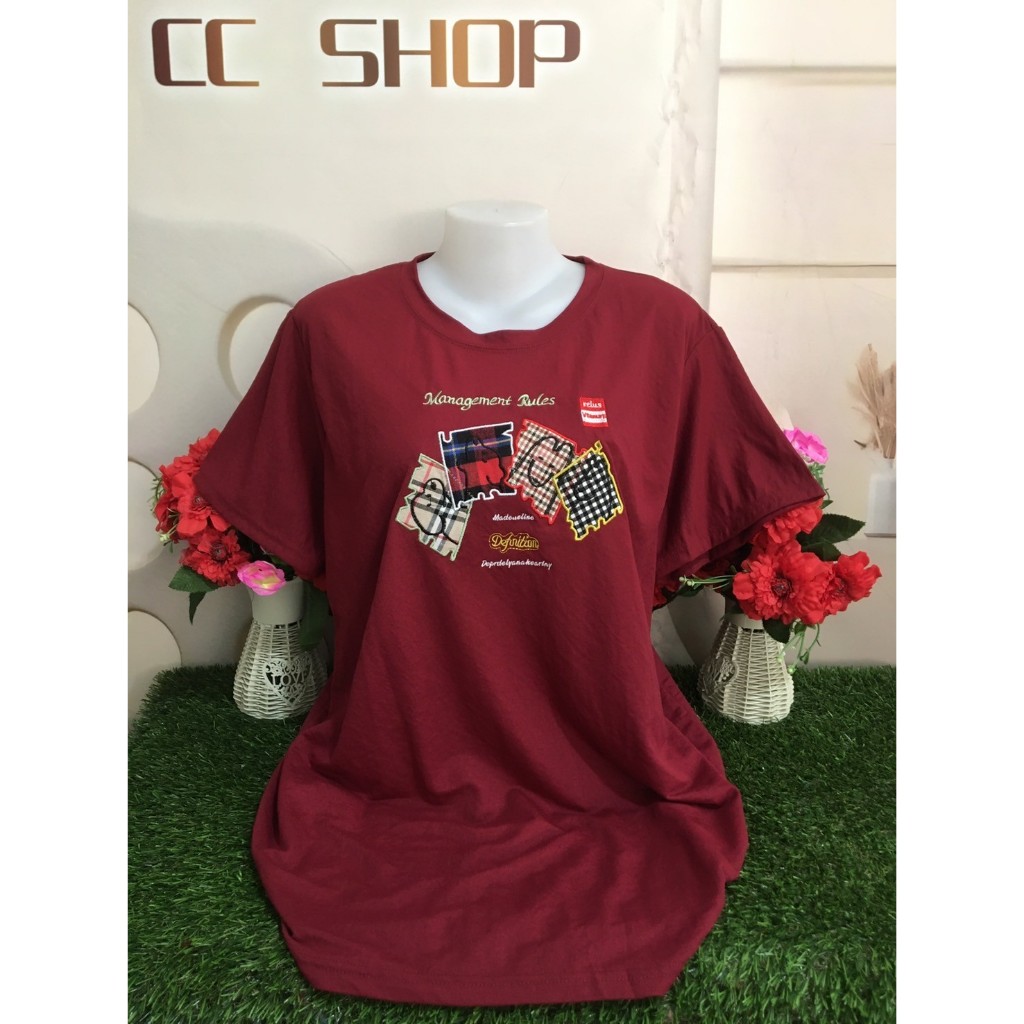 เสื้อยืดสาวอวบ เสื้อแขนสั้นแฟชั่น คอกลม ลายการ์ตูนไซส์ใหญ่ สีพื้น #9239