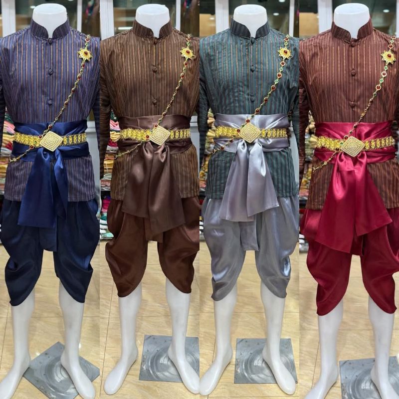 ชุดไทยผู้ใหญ่แขนยาวลายทางได้3ชิ้นรวมผ้าคาด(PP)