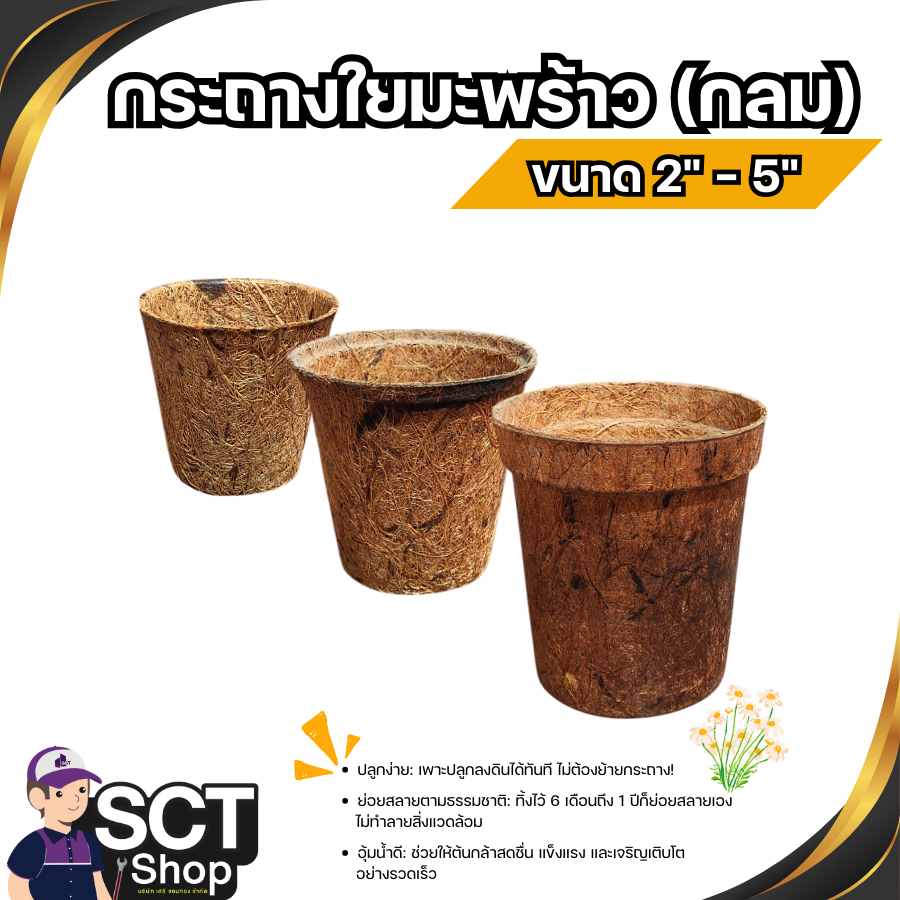 กระถางใยมะพร้าว ขนาด 2" - 5" (แพ็ก 10 ใบ)