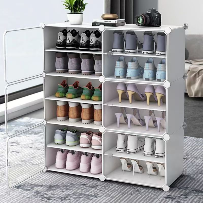 MULI ตู้รองเท้า PVC สีขาวและสีดำ ความจุแบริ่ง 80KG 32*80*127cm แถวเดี่ยวและแถวคู่ กันน้ำและกันฝุ่น
