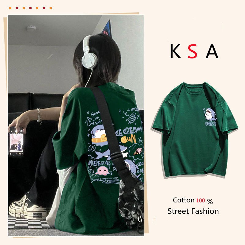 เสื้อยืดผู้หญิงลายการ์ตูนกําลังฮิตใหม่ ผ้าคอตตอน 100%oversize เสื้อผ้าสาวอวบวัยรุ่นน่ารักๆ เสื้อโอเวอร์ไซส์เกาหลี แฟชั่น