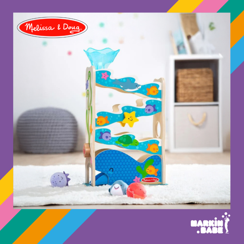 🌟ส่งฟรี🌟 MELISSA & DOUG I ROLLABLES WOODEN OCEAN SLIDE รุ่น 30736 I รุ่นสัตว์ทะเล พร้อมลูกบอลผ้า 8 c