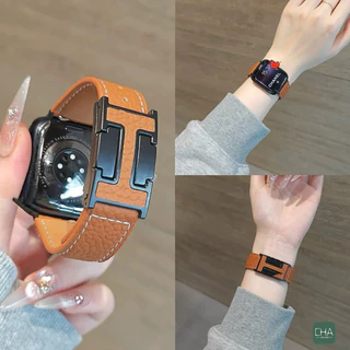 สายนาฬิกา Smartwatch สายหนัง H แบบตัวล็อค พรีเมี่ยม 38/41/42/40/44/45/46มม สําหรับ watch Series 11 10 9 8 ultra 7 6 5 4