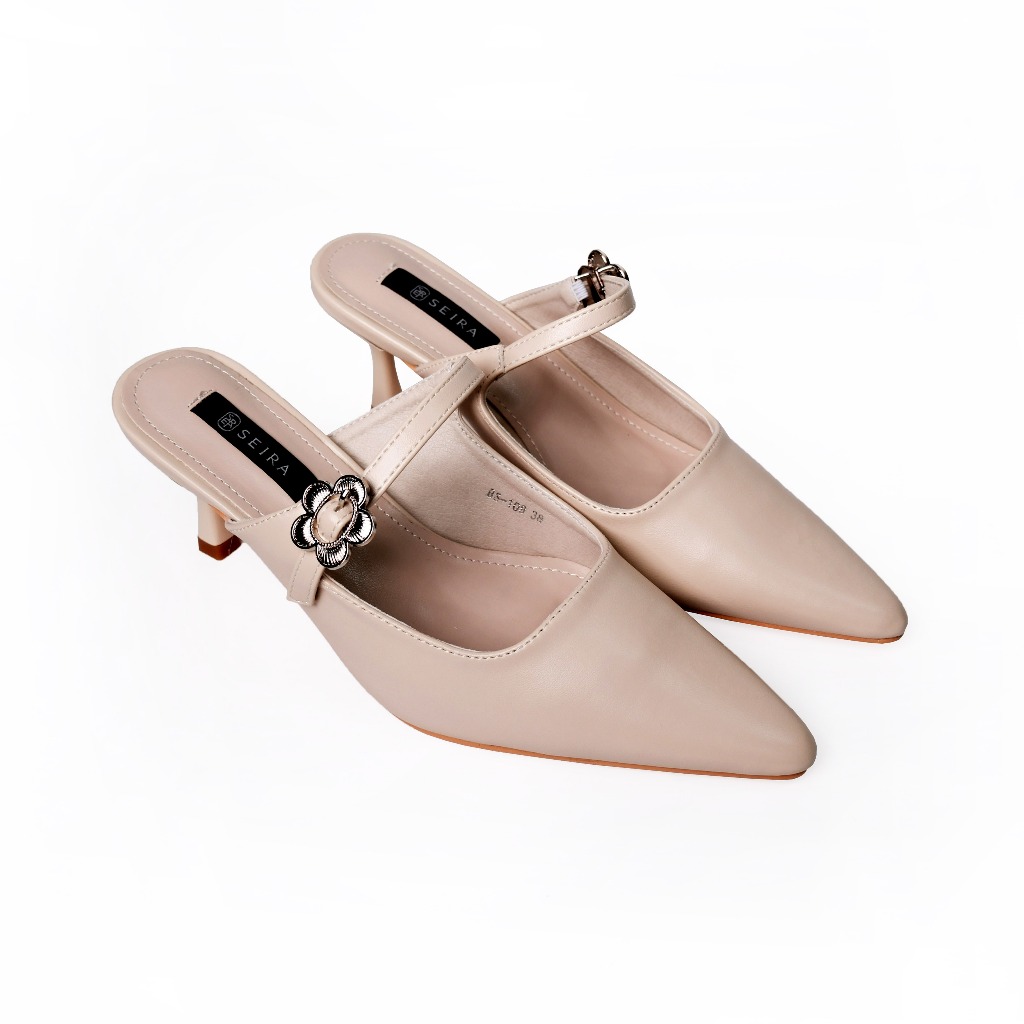 Seira - Glory Heels รองเท้าส้นสูง 2 นิ้ว หัวแหลม อะไหล่โลหะรูปดอกไม้ สีเงิน