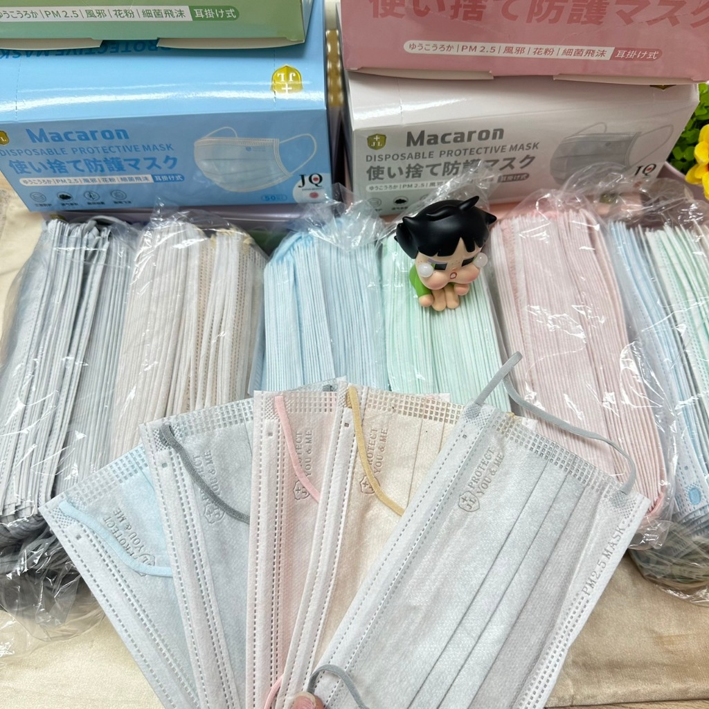 Face Mask รุ่นใหม่สีพื้น งานหนา3ชั้น กันฝุ่น กันหวัด สายแบน 1 กล่อง 50 ชิ้น