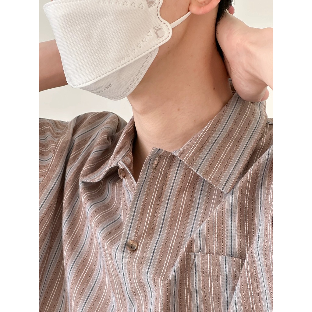 CLIFF เสื้อเชิ้ตผู้ชาย แขนสั้นลายทาง แมทช์ลุคง่าย แบบหลวม แฟชั่น