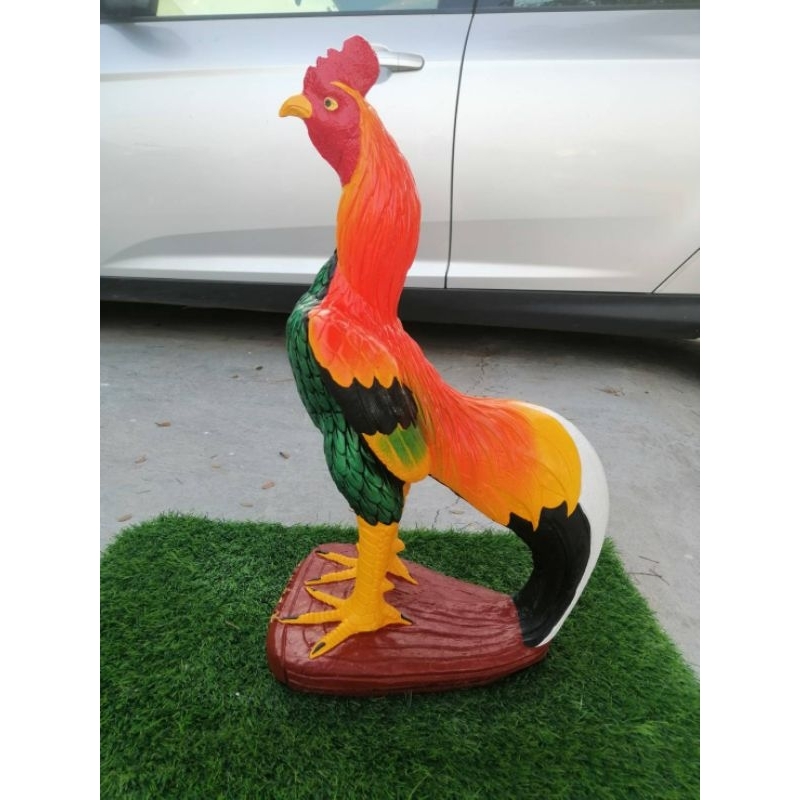 ไก่แก้บนไหว้สิ่งศักสิทธ์วางหัวเสาหน้าบ้านสูง55cm.1ตัวตัวใหญ่สีสวยงาม