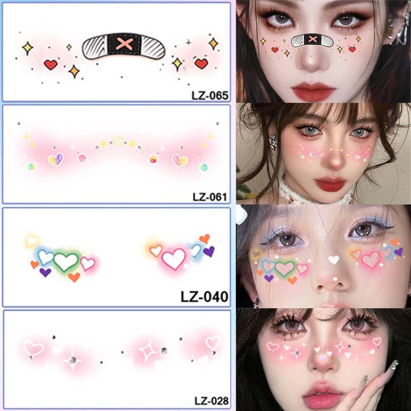 จัดส่งทันที tattoo สติกเกอร์รอยสักชั่วคราว ลายน่ารัก มีสีสัน เหมาะกับงานปาร์ตี้สําหรับติดตกแต่งใบหน้า เด็กก็สามารถใช้ได