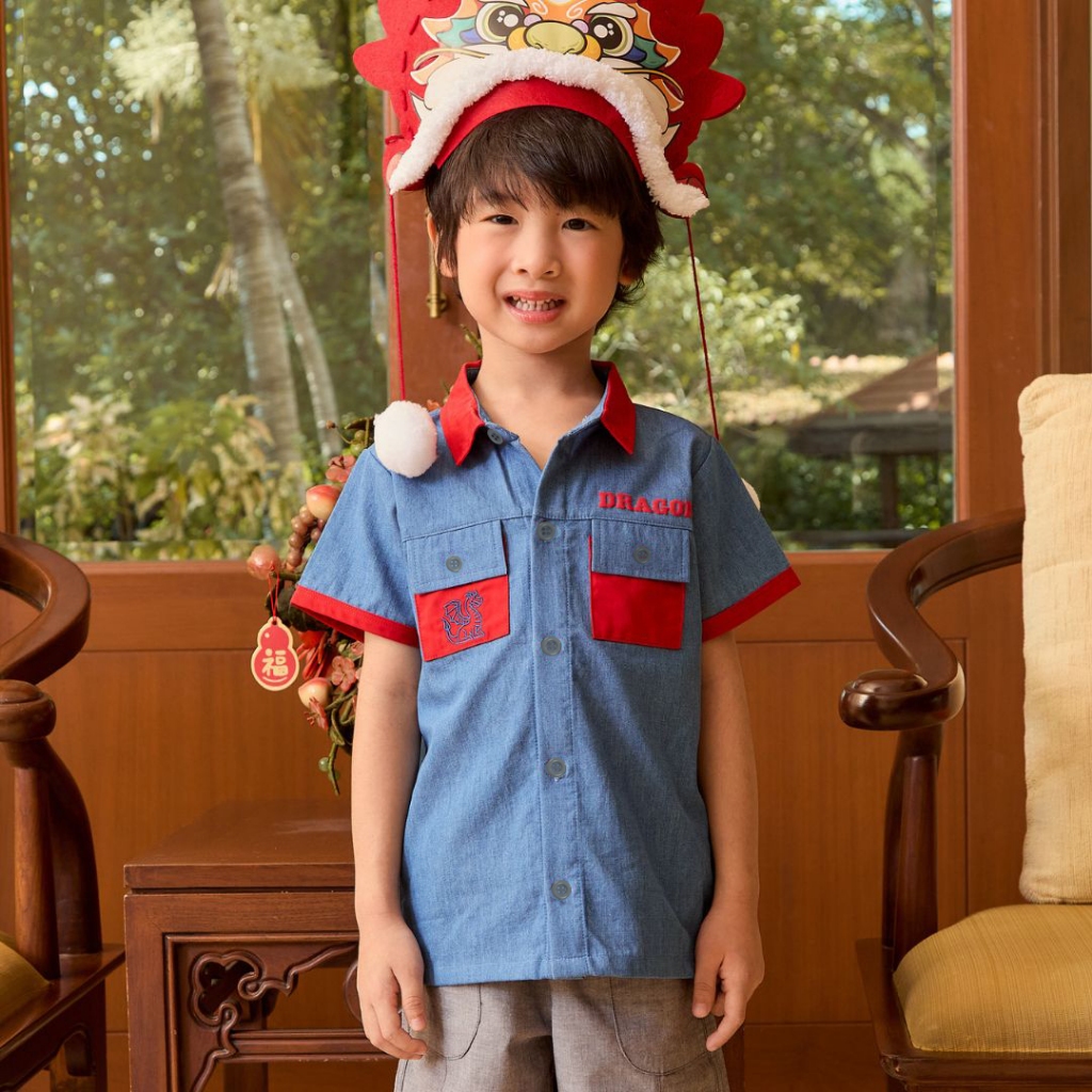 e'clat เสื้อเชิ๊ต ยีนส์นิ่ม เด็กผู้ชาย1-6ปี ปักลาย ผ้าไม่ยืด ไม่เเข็ง เนื้อนิ่ม ใส่สบาย 9063