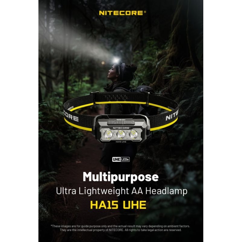 ไฟฉายคาดหัว Nitecore HA15 UHE MultipurposeUltra Lightweight AA Headlamp : สินค้ารับประกัน 3 ปี