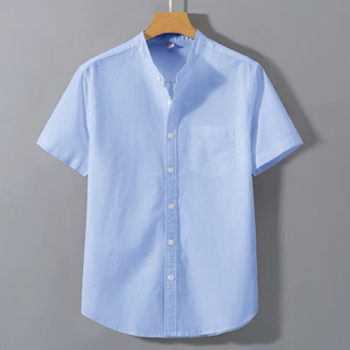 เสื้อเชิ้ตคอจีน แขนสั้น ผ้า OXFORD เสื้อเชิ้ตผู้ชาย สีพื้น เ…