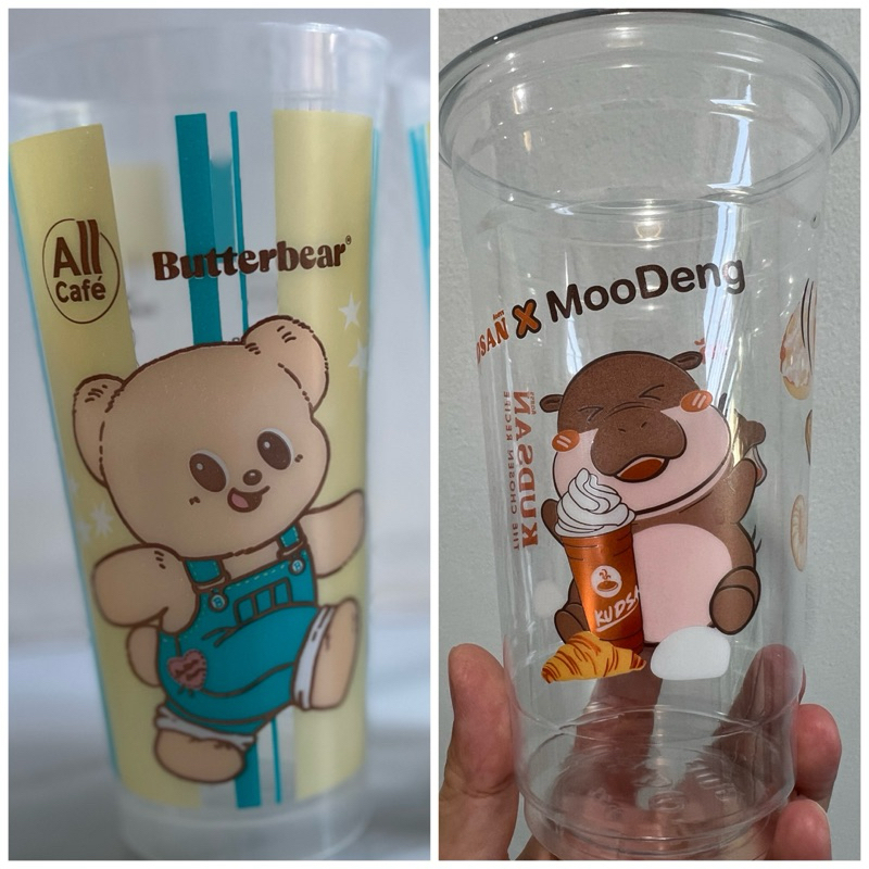 หมีเนย🐻 หมูเด้ง🦛แก้วเปล่า All Cafe/Kudsan 7-11 ขนาด 22 Oz ไม่มีฝา (แก้วมือสอง เก็บสะสม)