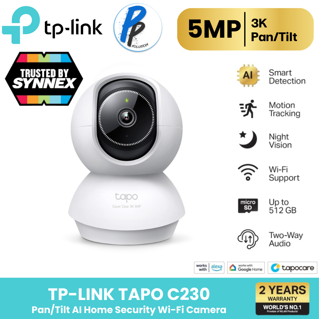 TP-Link Tapo C230 กล้องไวไฟ 3K 5MP มี AI ตรวจจับ คมชัดพิเศษ Pan/Tilt AI Home Security Wi-Fi Camera มองเห็นชัดแม้แสงน้อย