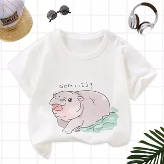 เสื้อยืดแขนสั้นเด็กสกรีนลายหมูเด้ง ผ้าฝ้ายผสมโพลีเอสเตอร์ เนื้อผ้านุ่ม สวมใส่สบาย เหมาะกับหน้าร้อน ** พร้อมส่งในไทย **