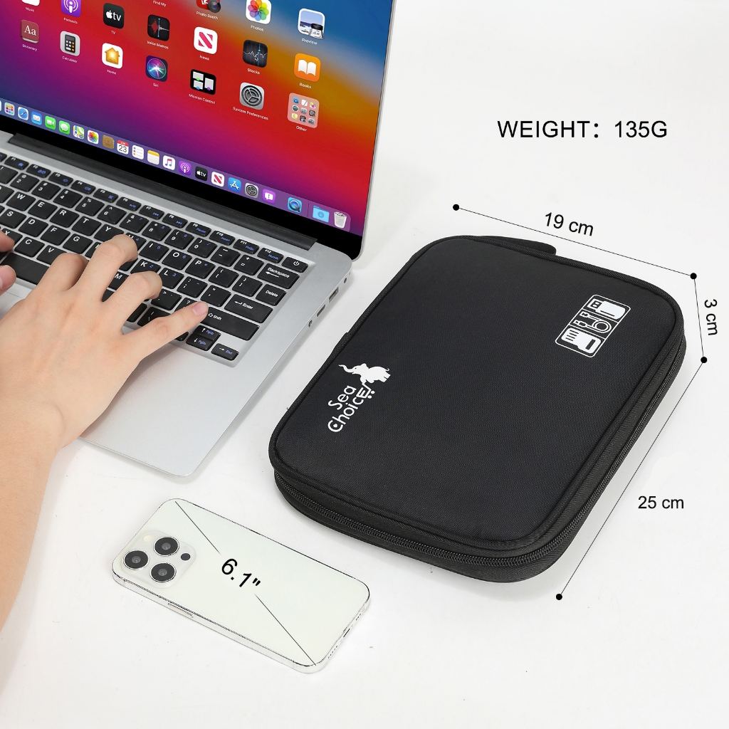 SeaChoice กระเป๋าอิเล็กทรอนิกส์มัลติฟังก์ชั่น กระเป๋าเก็บสายไฟแบบพกพากันน้ำสำหรับเครื่องชาร์จ สายไฟ สิ่งของ อะแดปเตอร์