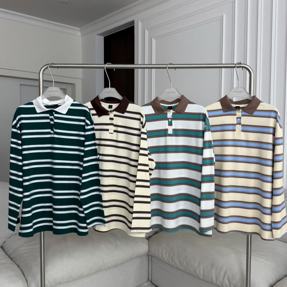 PTSH408 เสื้อโปโลแขนยาวลายทาง PROMTHONG