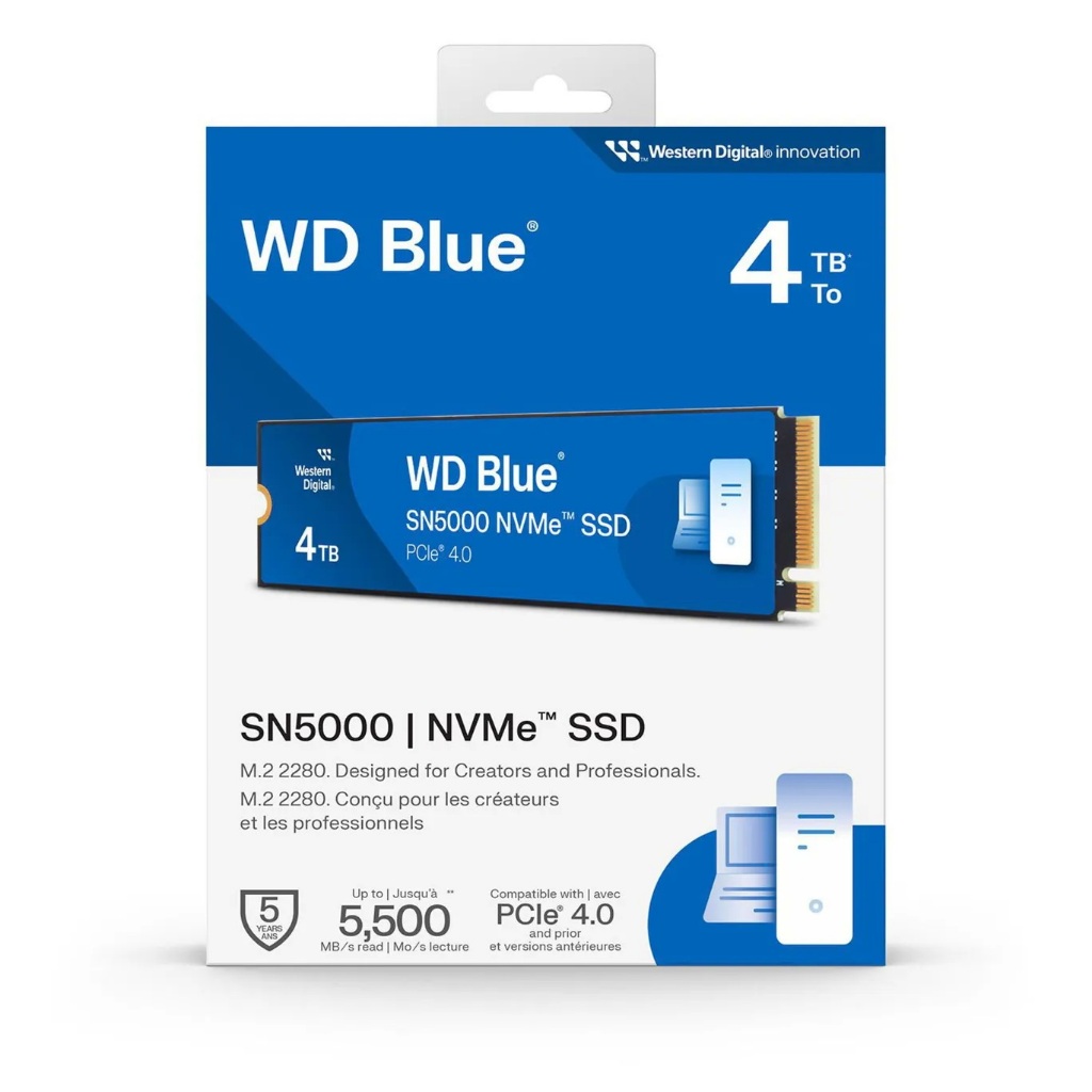 4TB WD Blue SN5000 PCIe NVMe 4.0 x4 M.2 2280 SSD (WDS400T4B0E-00BKY0)