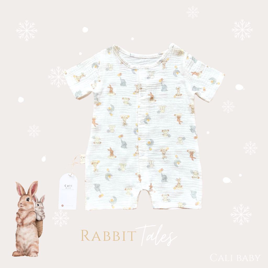 Cali ชุดรอมเปอร์ เด็กอ่อน​ ผ้ามัสลินทอ สไตล์เกาหลี *Rabbit tale *ป้าย Cali Baby