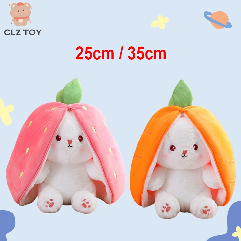 CLZ 2 in1 ตุ๊กตากระต่าย แปลงร่างได้ สตรอเบอร์รี่ แครอท กระต่าย ตุ๊กตากระต่ายหูยาว คุณภาพสูง ตุ๊กตา ตุ๊กตากระต่ายหูแครอท