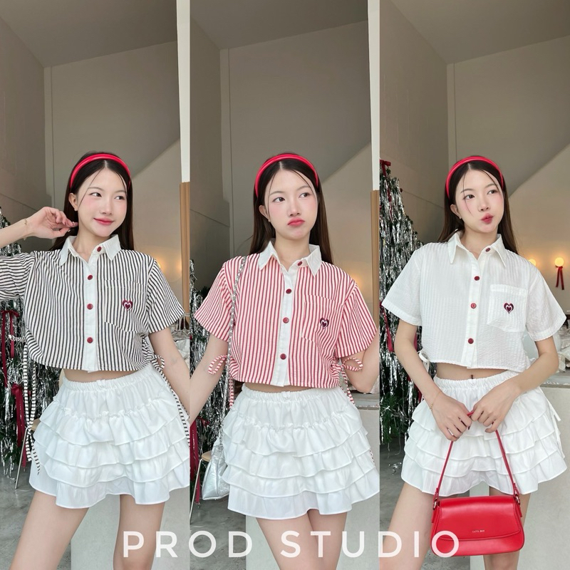 [พร้อมส่งวันที่ 14] เสื้อคอปก รูดจั๊มตรงเอวได้ มี 3 สี