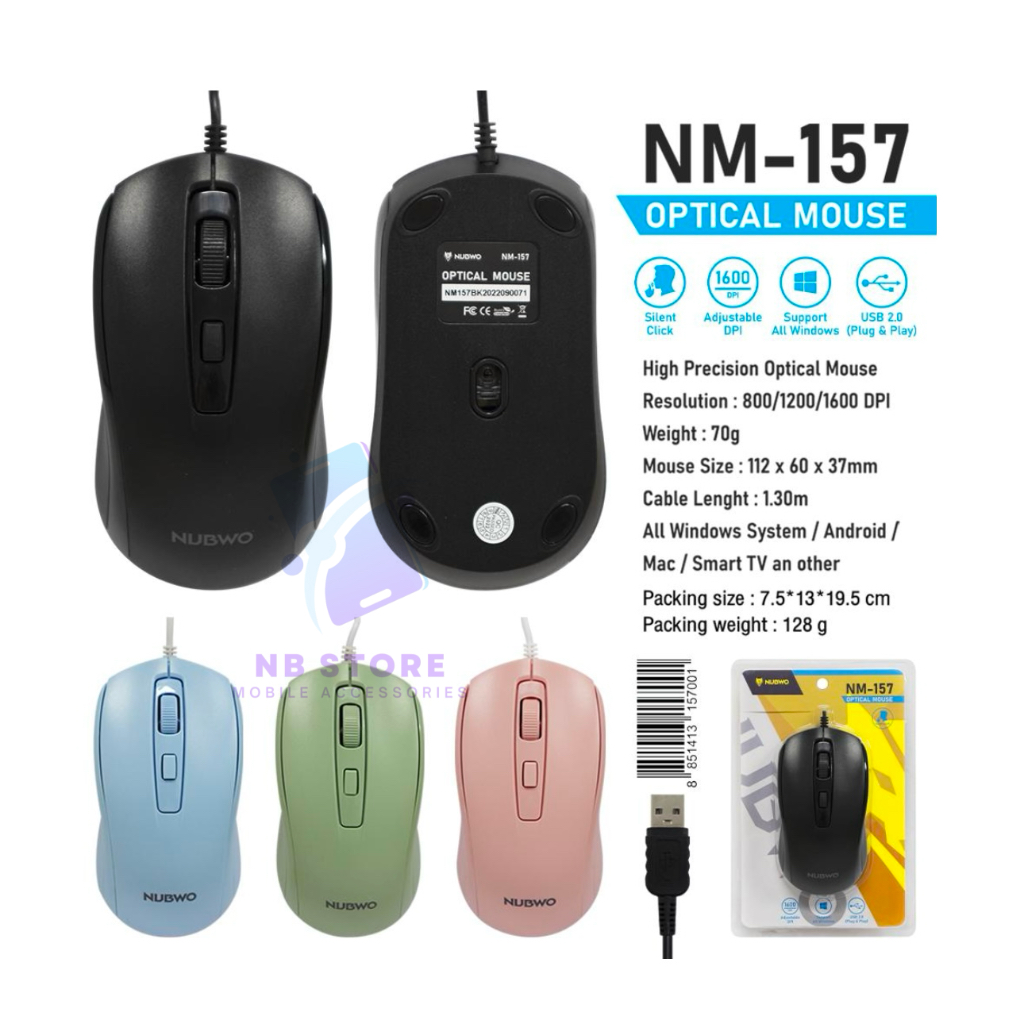 เม้าส์มีสาย ไร้เสียงคลิ๊ก Nubwo NM-157 Optical Mouse Silent Click