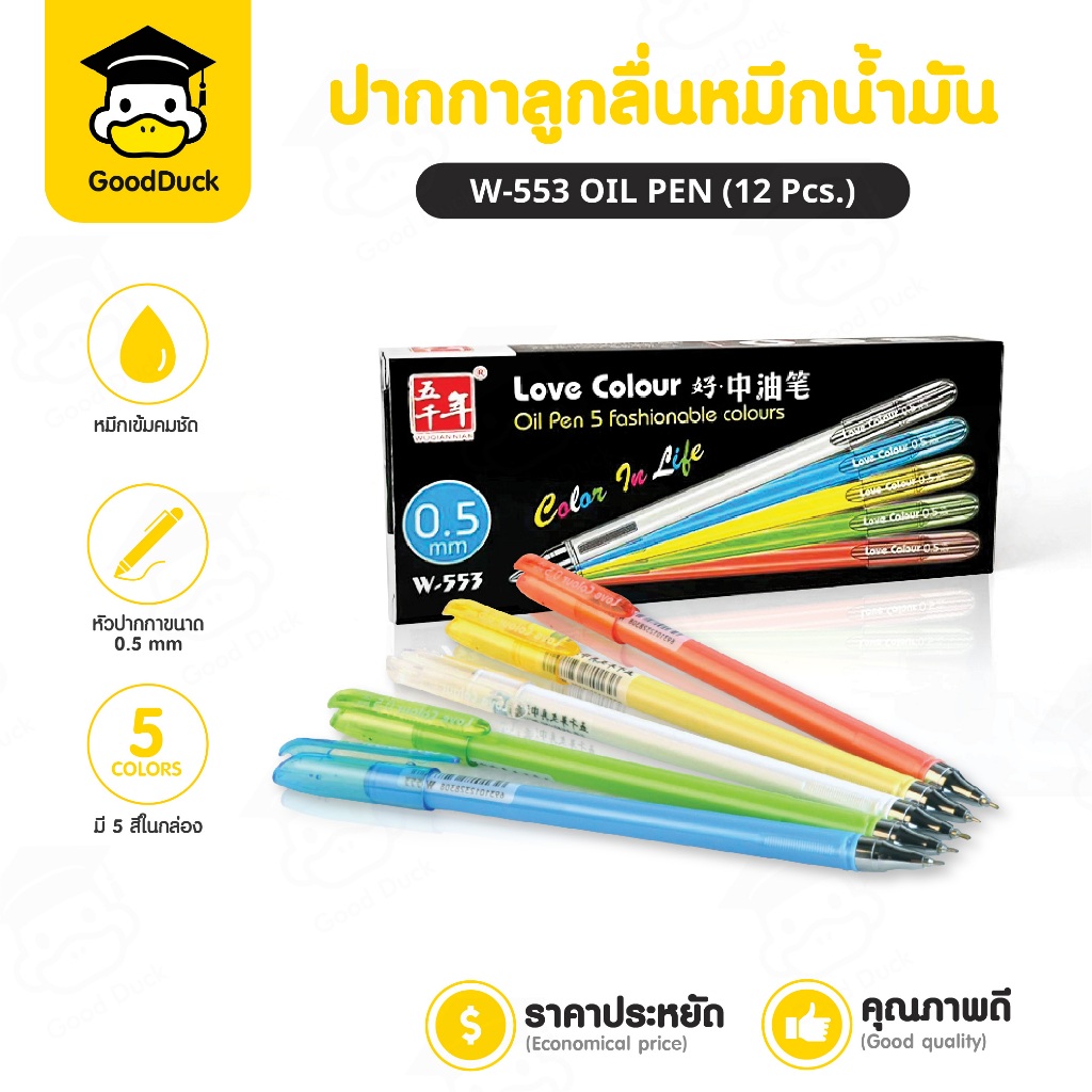 ปากกาหมึกน้ำเงิน หมึกดำ ปากกาลูกลื่น หมึกน้ำมัน ขนาด 0.5mm 12ด้าม คุณภาพดี เขียนลื่น เส้นไม่ขาดง่าย
