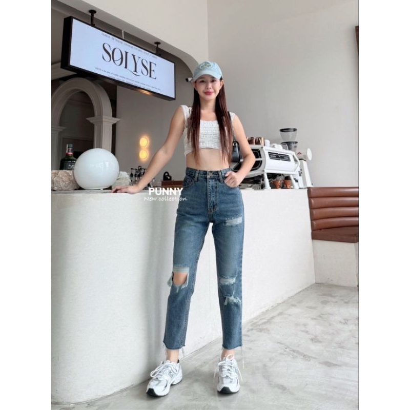 📌Punny jeans ทรงบอยขาดสี่เอวสูงผ้าไม่ยืดเก็บทรงพลางหุ่นได้ดีมากๆแนววินเทจต้องจัดเลยจ้า - รูปที่ 3